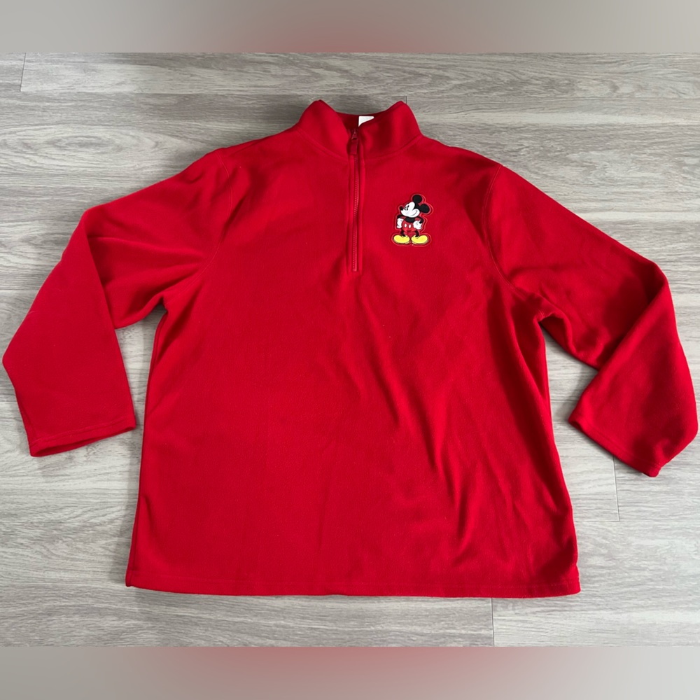 Disney Store Mickey Mouse Red Quarter Zip Fleece Pullover Size L
